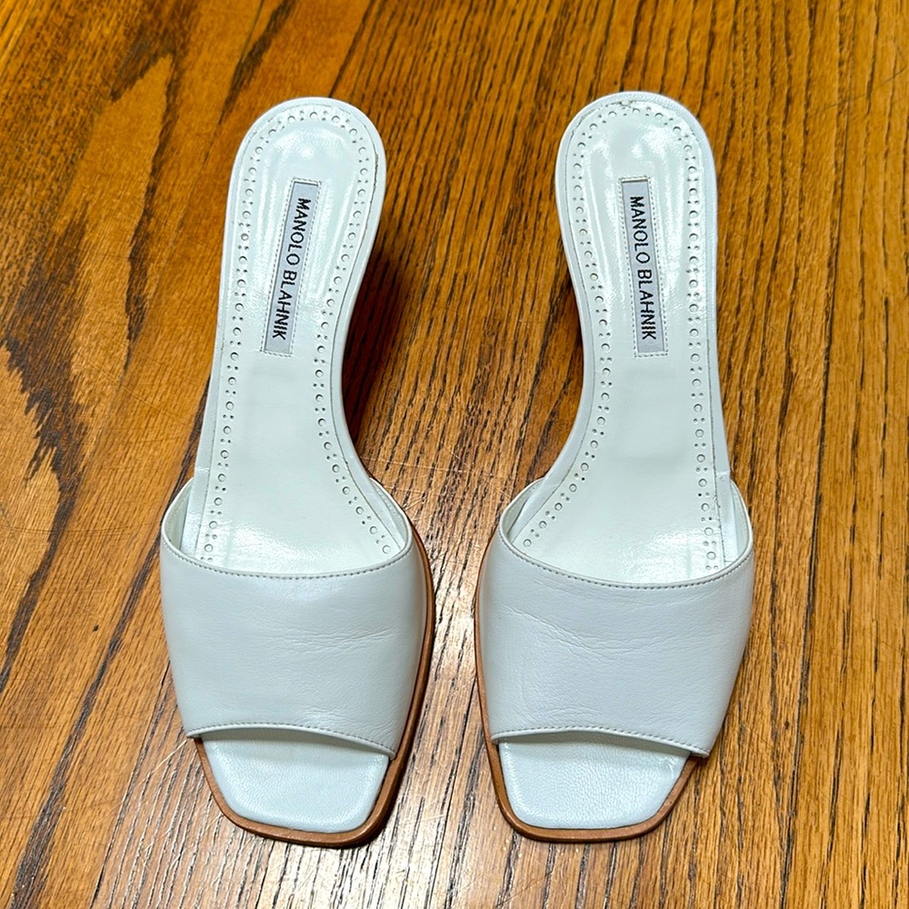 Manolo Blahnik White mules